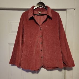 J.Jill Women XL Pink Corduroy Button Shirt Jacket Embroidered Back
